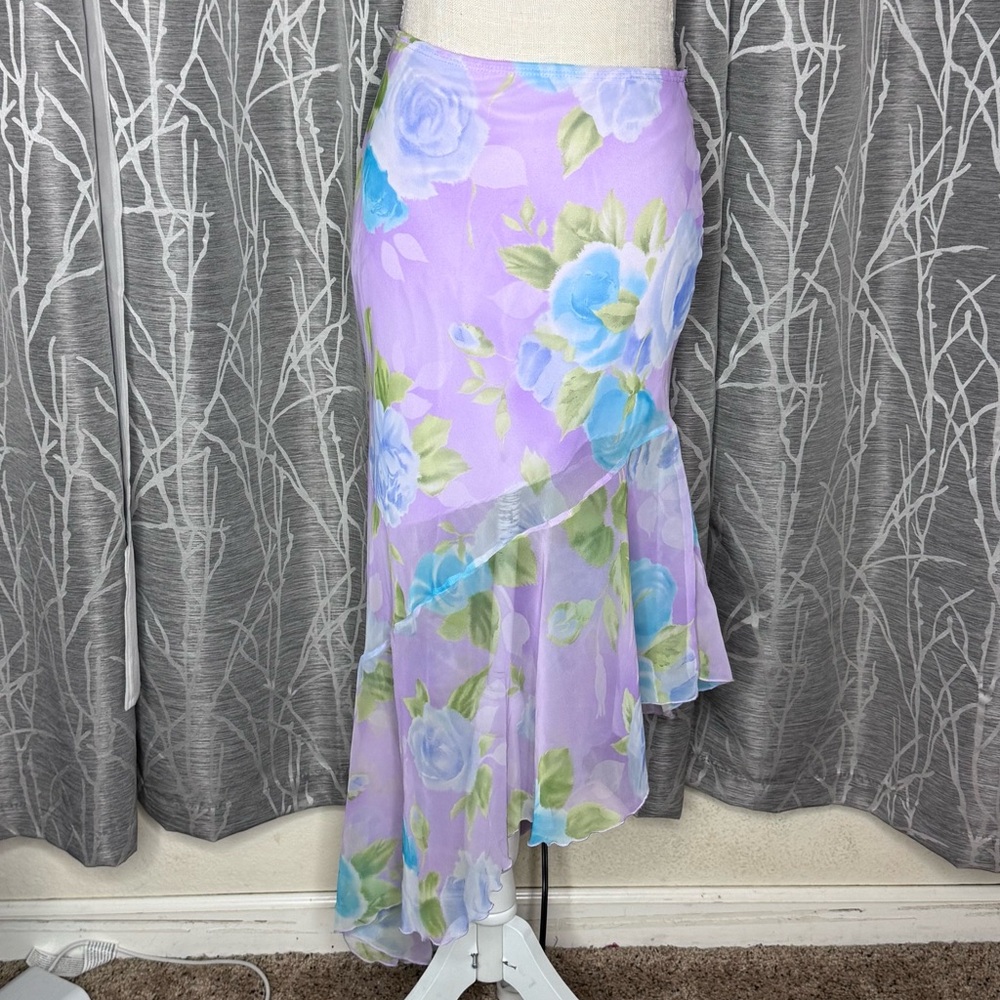 Janette Purple Floral Ruffle Sheer Fairycore Skirt